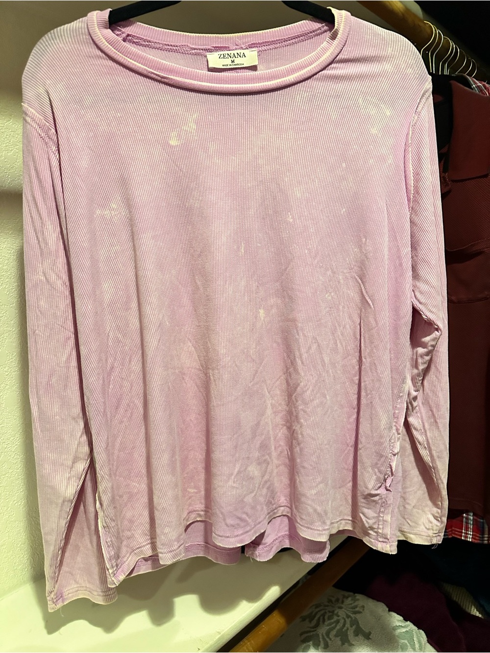 Zenana Outfitters Long Sleeve Ribbed Top - Light Lavender